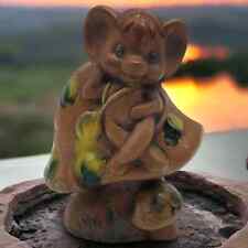 Anthropomorphic Hand-Painted Mouse Chilling on Mushroom Ceramic Vintage Figurine picture