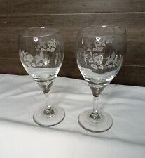 Vintage Avon Etched Crystal Hummingbird Wine Glasses Frosted Stem Set of 2 picture