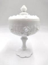 Fenton Milk Glass Cabbage White Rose Compote Candy Dish with Lid Dyers Caro MI picture