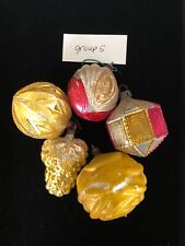 Antique German Lot Of Mixed Gold Pink Silver Flower Geometric Glass Ornament picture
