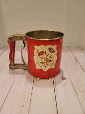 Vintage Red Androck Hand-i-Sift Flour Sifter Wood Handle Flowers picture