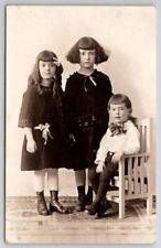 RPPC Darling Girls Curls Crimped Hair Boy large Bow Tie c1920s Postcard G21 picture