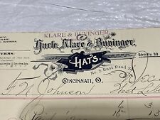 Vtg 1896 Letterhead Harte Klare Buvinger  Hats Cincinnati Ohio  picture