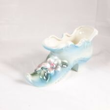 Blue Floral Shoe Small Planter Vintage Ceramic  picture