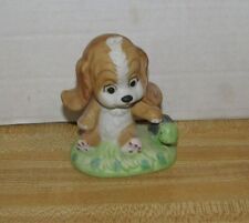 Vintage 1970's Puppy Dog with Turtle Figurine Bisque Finish 3 3/4
