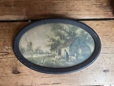 Early 1900's Vintage Framed Miniature Print Oval  Triptych Frame Homescene 10x6 picture