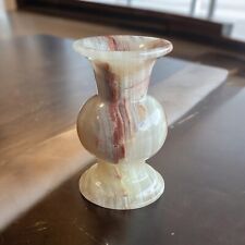Vintage Banded Onyx Stone Flower Vase Hand Carved Mini Bud White Beige Marble picture