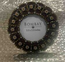 Vtg Bombay Company Bohemian Ornate Metal  Round Flower Crystals Photo  Frame picture