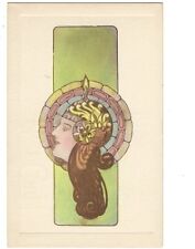 c1910 BEAUTIFUL Colorful Green Art Nouveau Woman Unsigned Postcard picture