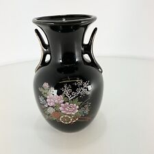 Japanese Style Black Vase With Flowers And Cart Two Handles Beautiful Vase picture