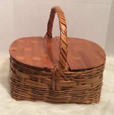 Vintage Handwoven Bamboo Picnic Basket Made in Mexico Dual Top Door picture