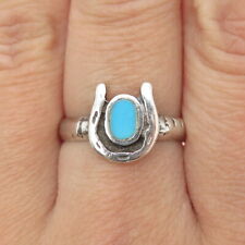 Old Pawn Navajo Sterling Silver Vintage Turquoise Horseshoe Lucky Ring Size 8.5 picture