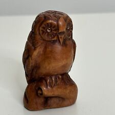 Vintage Hand Carved Small Wooden Wise Owl MCM Statue Figurine Folk Art picture
