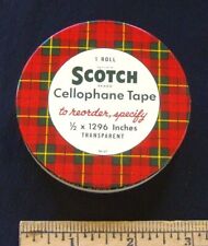 Vintage SCOTCH Cellophane Tape in Plaid Tin  Metal Box with Tape picture