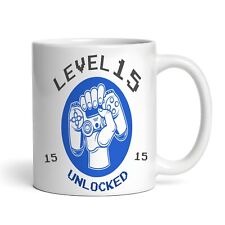 15th Birthday Photo Gift For Teenage Boy Blue Gaming Level Up Personalised Mug picture