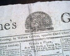 Rare Porcupine's Gazette by William Cobbett Philadelphia PA 1797 old Newspaper picture