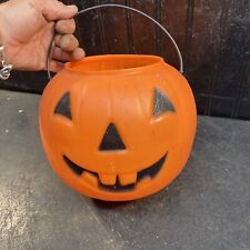 Vintage Halloween PUMPKIN Plastic Blow Mold  Candy Pail Bucket 7in picture