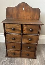 Vintage Antique 8 Drawer Spice Cabinet Wood Wall Hanging/Countertop 16” picture
