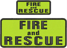 FIRE AND RESCUE EMBROIDERY PATCH 4X10 AND 2X5 HOOK ON BACK BLACK ON LIME GREEN picture