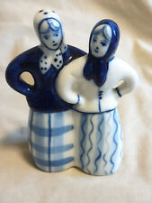 Porcelain Gzhel Blue and White Peasant Women Figurine Hand Painted USSR Vintage picture