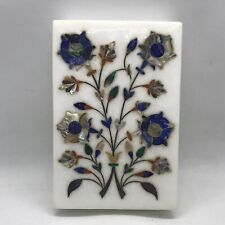 FAB White Marble Pietra Dura Lapis Mosaic Inlay Floral Design Jewelry Box 6