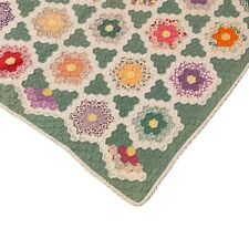 Beautiful Vintage 30's Grandmother's Flower Garden Mosaic Antique Quilt 72x72 picture