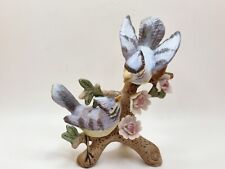Vintage Blue Jay Birds Figurine Branch Flowers Leaves Ceramic 5” Taiwan 1980s picture