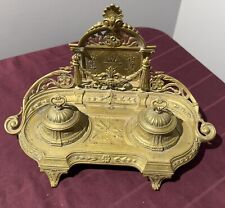 Antique Brass Double Inkwell & Letter Holder picture