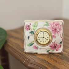 Vintage Lenox Porcelain Desk Clock Roman Numerals Floral Design USA picture