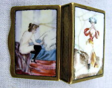 ANTIQUE DOUBLE HAND PAINTED RISQUE’ PANELS FANCY MATCH SAFE ~ FRENCH ~ c.1890's  picture