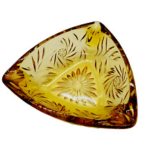 Vintage Hazel Atlas Glass Ahstray Amber Gold Triangle Shape Starburst Pattern 7