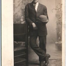 ID'd c1910s Cool Young Man Bowlers Hat RPPC Photo Fred Dolan Killed by Bull A156 picture