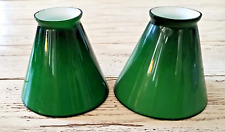 Pair (2) Emerald Green Lamp Shade Cased Glass picture