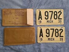 Vintage 1939 A 9782 Michigan Pair License Plates NOS Original DMV Envelope  picture