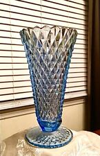 BEAUTIFUL INDIANA GLASS DIAMOND POINT TRUMPET VASE ICE BLUE PEDESTAL picture