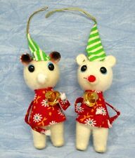 Vintage Christmas Ornaments Flocked Bears set of two 5 inch picture
