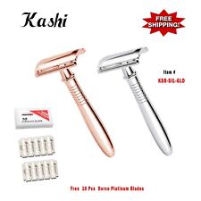 2 Pcs Professional Kashi Double Edge Chrome Shaving Safety Razor+10 Dorco Blades picture