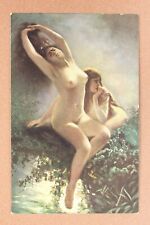 Nymph Nude Witch in moonlight. River Mermaid. Tsarist Russia postcard 1909s picture
