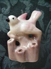 VINTAGE SMALL LUSTERWARE BIRD FLOWER FROG SIX FLORAL HOLES FIGURINE picture