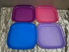 New Set 4 Tupperware Luncheon Plates 8” Square Raised Sides Beautiful & Colorful picture