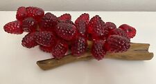 Vintage MCM Lucite Berry Cluster On Driftwood Red Rasberries Large Size picture