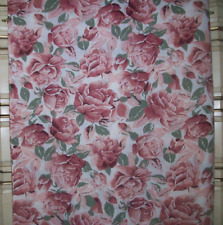 Vintage Large Pink Floral Cotton Blend Semi-Sheer Slub-Textured Fabric 3 yards picture