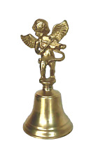 Brass Dinner Bell Angel/Cherub/Putti Playing Violin 5-7/8 inches Tall picture