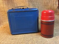Vintage Child’s Blue Metal Lunchbox and Thermos with Wooden Cork picture