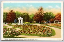 Keokuk Iowa~Flower Garden & Birge Fountain Rand Park~Vintage Postcard picture