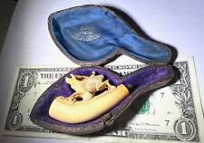 Vintage German Meerschaum ELK Carved Pipe With Leather case - some damage picture