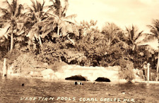 1930s CORAL GABLES FLORIDIA VENETIAN POOLS PALM TREES PHOTO RPPC POSTCARD P862 picture