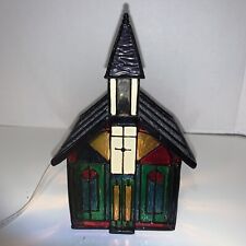 Vintage Tiffany Style Stained Glass Church Music Box Table LAMP Amazing Grace picture