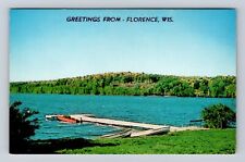 Florence WI-Wisconsin, Greetings, Scenic Lake & Dock View, Vintage Postcard picture