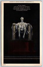 Postcard Interior Of Lincoln Memorial, Washington, D. C. Posted 1944 picture